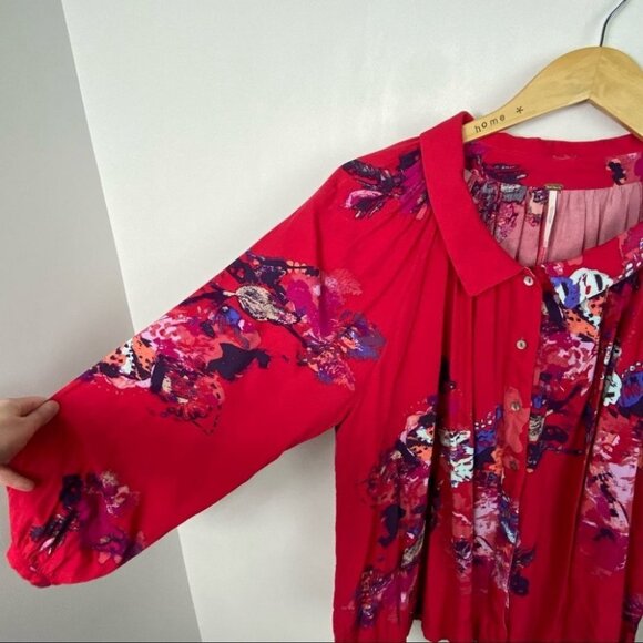 Free People Revolve Meadow Lark Blouse Red Fuchsia‎ Pink Size XS Floral Bohemian - Picture 6 of 11